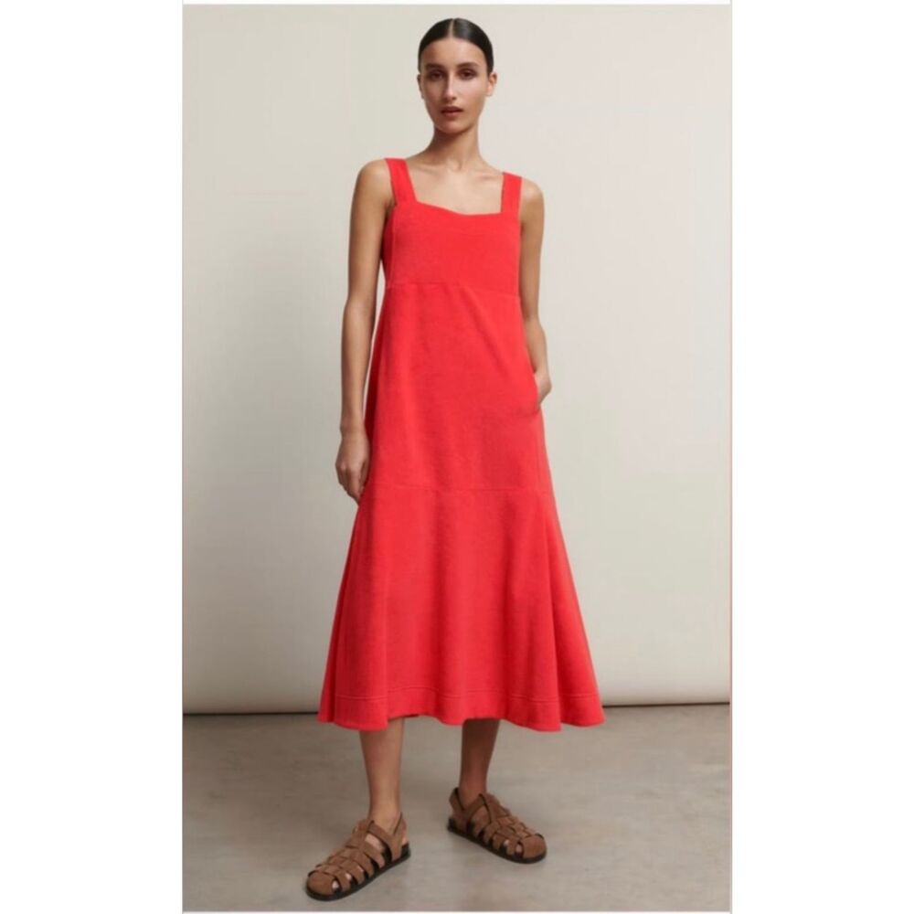 ME+EM Red Midi A-line Dress Sz 4 Beach Vacation Travel Lounge Quiet Luxury Terry